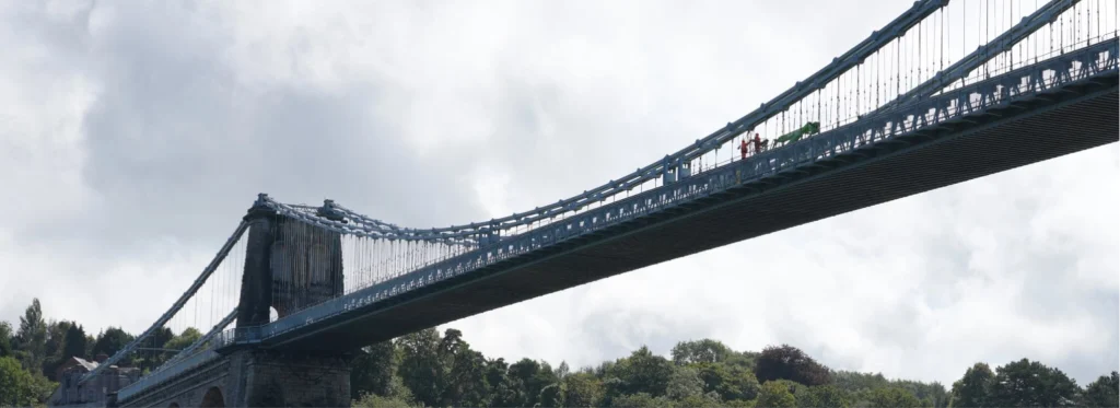 Shot looking up at Menai Bridge