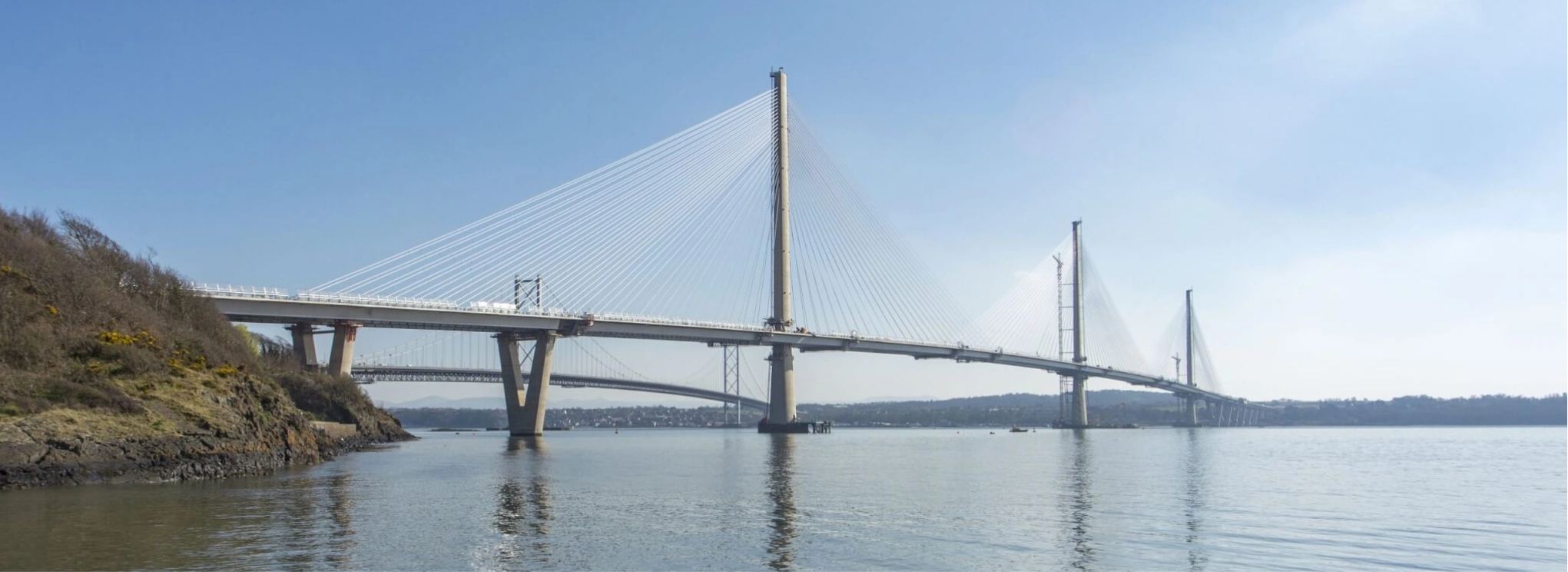 Photo of Queensferry Crossing taken from the river bank