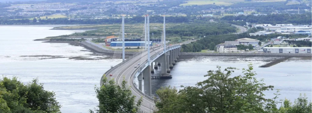 High up shot of Kessock Bridge