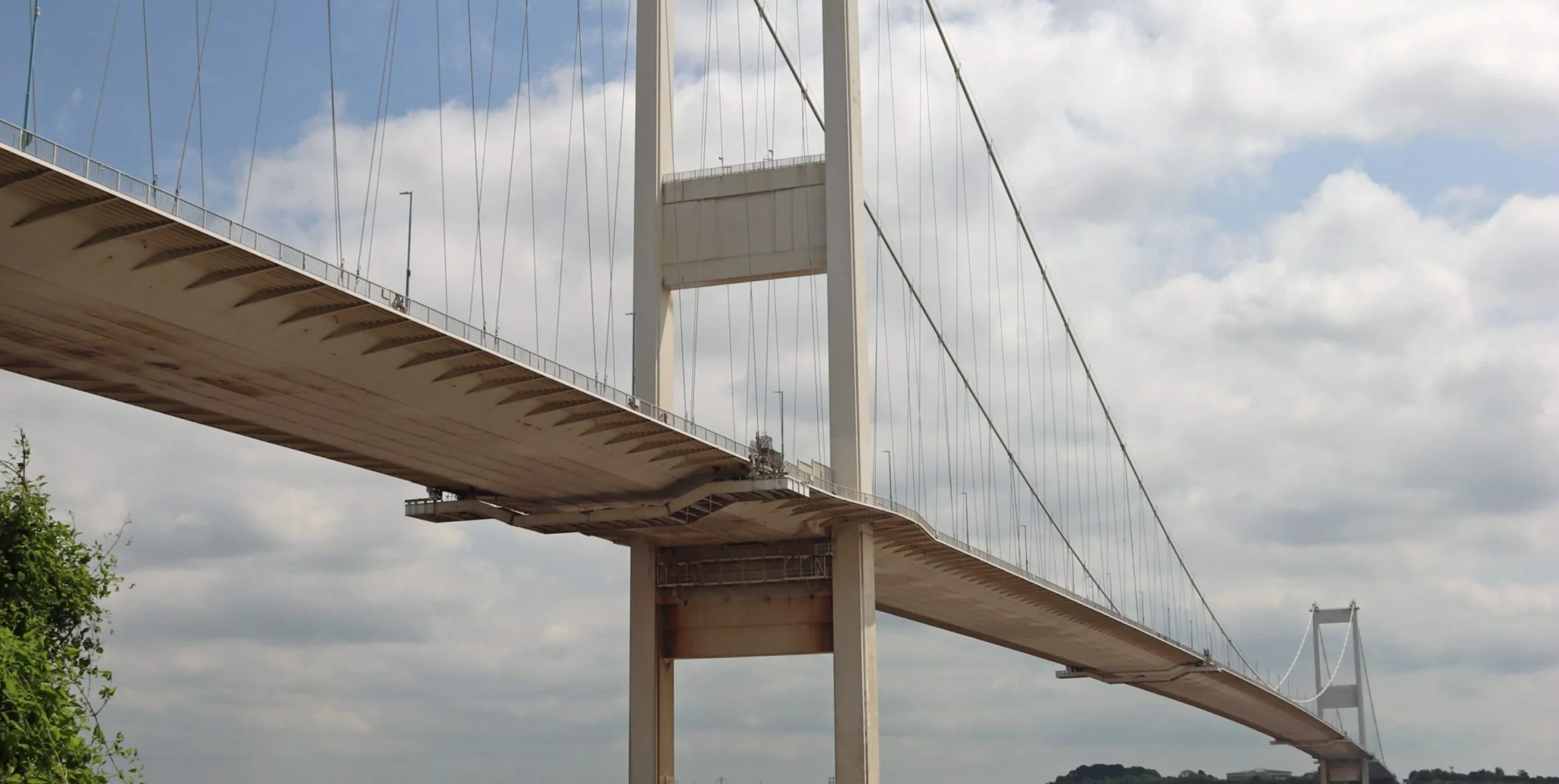 Photo looking up at the under-deck gantry on Severn Bridge