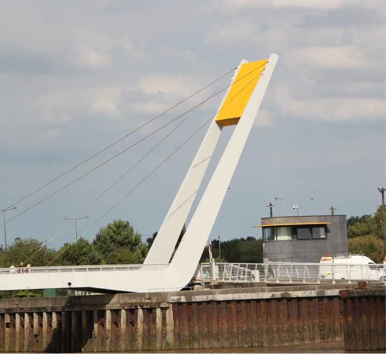 Shot of one end of the Deep Rotating footbridge - the end closest to the Deep