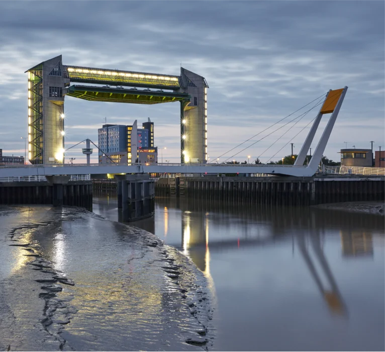 The Deep Rotating footbridge at dusk