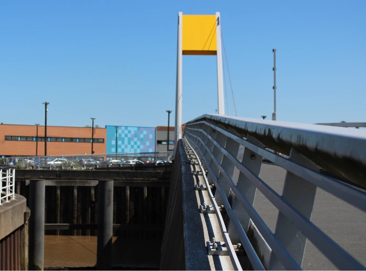 Shot of the Deep Rotating foot bridge looking towards the Deep