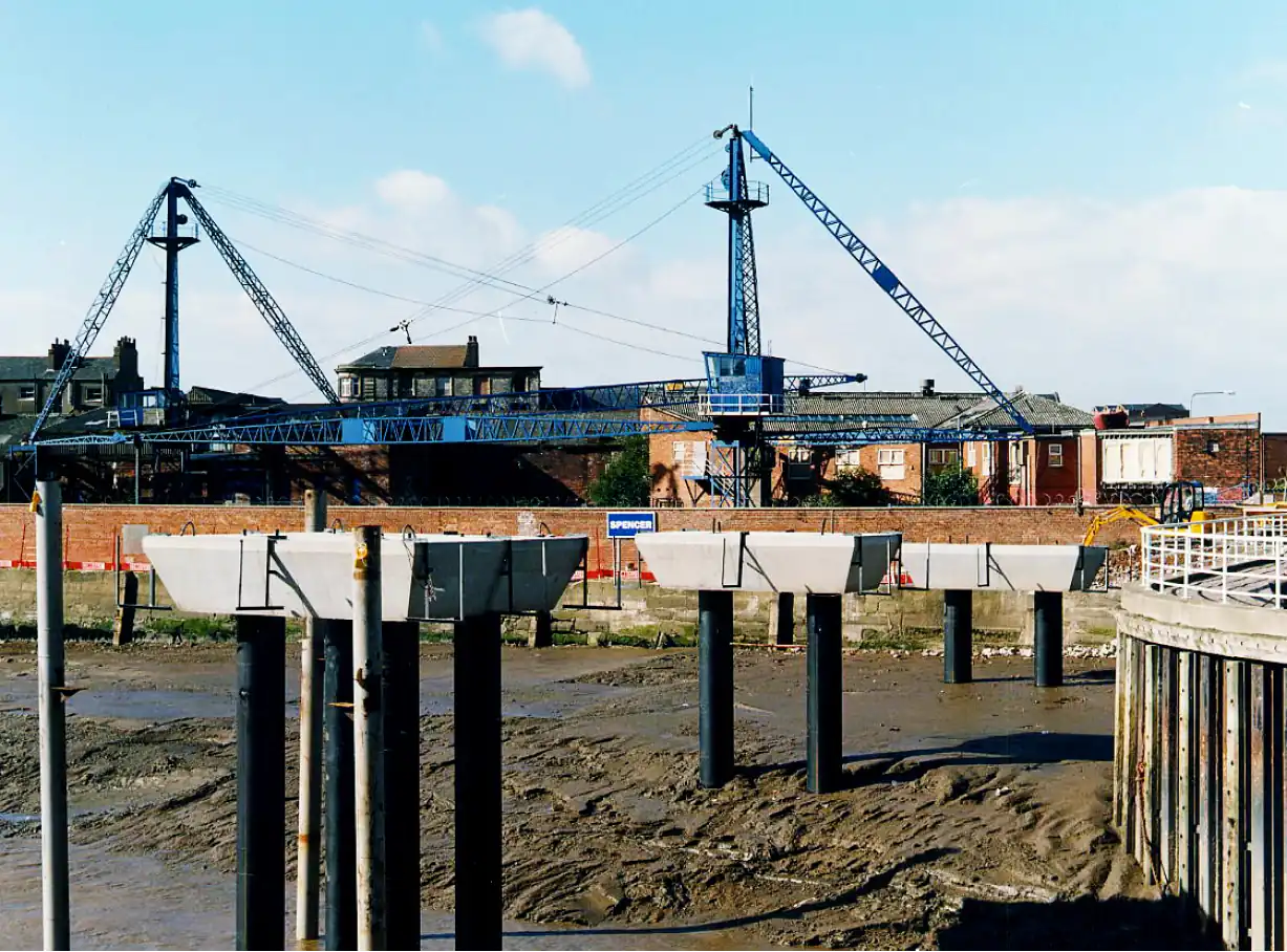 Photo of the bases for the bridge before the Deep rotating footbridge is added