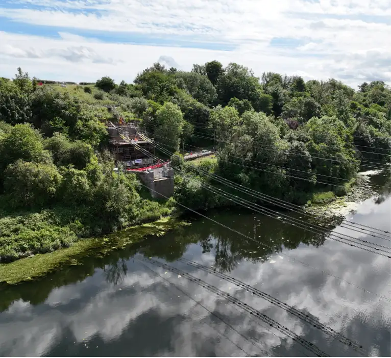 Drone shot of one end of Union Chain bridge