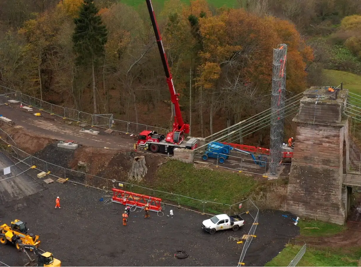 Drone shot of part of the site at Union Chain Bridge
